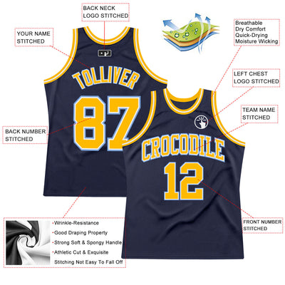 Custom Light Blue Basketball Jersey Navy Authentic Throwback - FansIdea