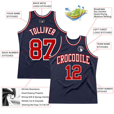 Custom Navy Red-White Authentic Throwback Basketball Jersey