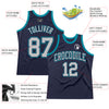 Custom Navy Gray-Teal Authentic Throwback Basketball Jersey