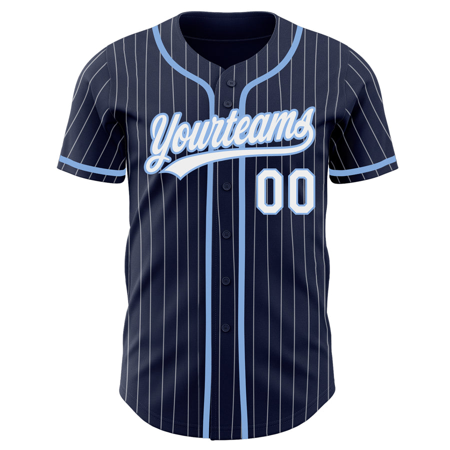 Custom Navy White Pinstripe White-Light Blue Authentic Baseball Jersey