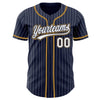 Custom Navy White Pinstripe White-Old Gold Authentic Baseball Jersey