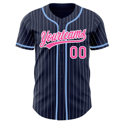 Custom Navy White Pinstripe Pink Authentic Baseball Jersey