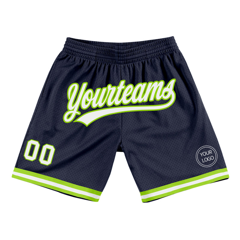 Custom Navy Basketball Shorts White-Neon Green Authentic Throwback ...