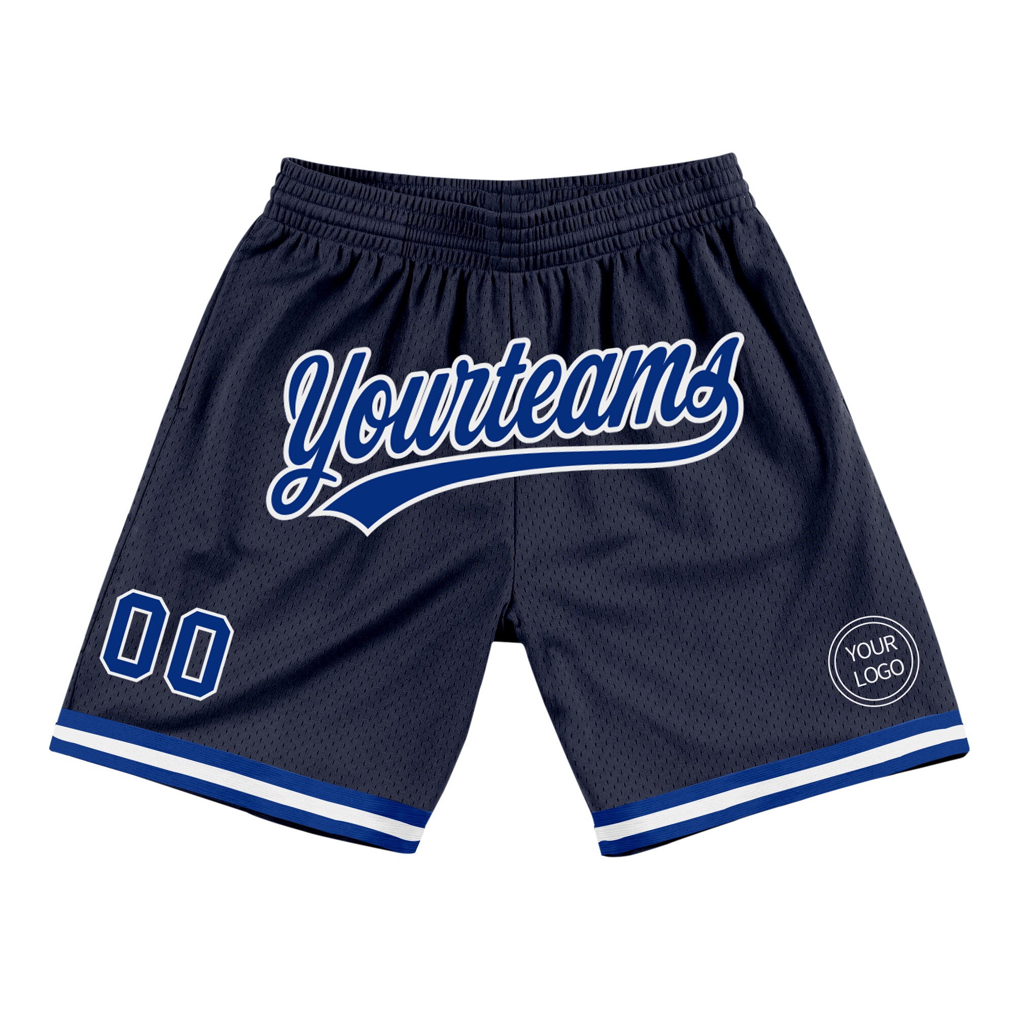 Custom Navy Royal-White Authentic Throwback Basketball Shorts