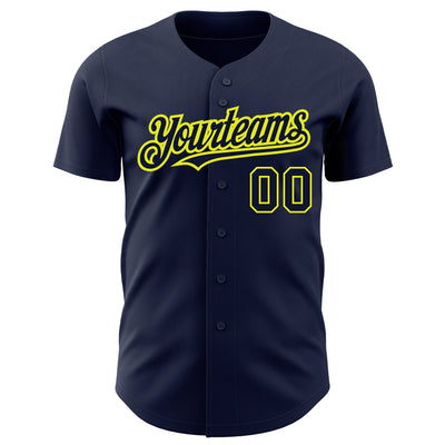 Custom Navy Neon Yellow Authentic Baseball Jersey