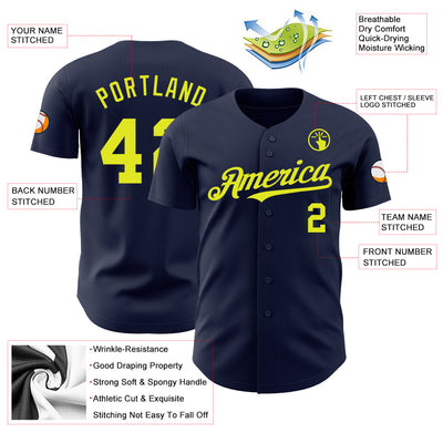 Custom Navy Neon Yellow Authentic Baseball Jersey