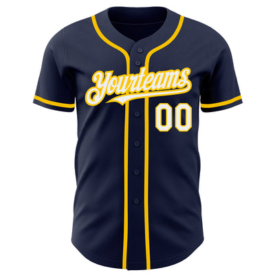 Custom Navy White-Yellow Authentic Baseball Jersey