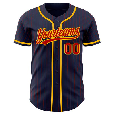 Custom Navy Red Pinstripe Gold Authentic Baseball Jersey