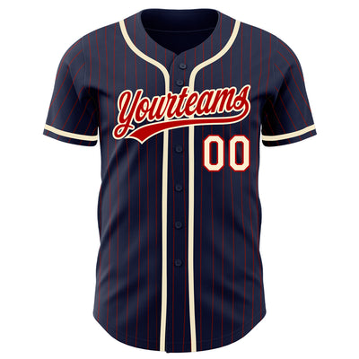 Custom Navy Red Pinstripe Cream Authentic Baseball Jersey