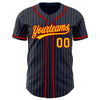 Custom Navy Yellow Pinstripe Red Authentic Baseball Jersey