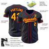 Custom Navy Yellow Pinstripe Red Authentic Baseball Jersey