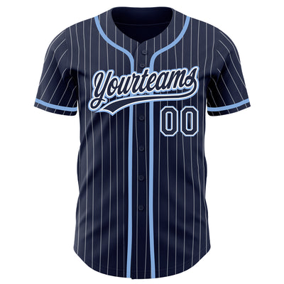 Custom Navy White Pinstripe Light Blue Authentic Baseball Jersey