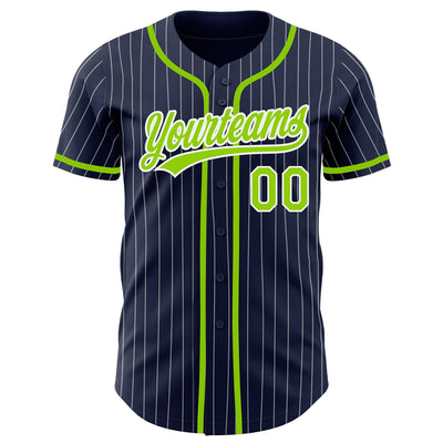 Custom Navy White Pinstripe Neon Green Authentic Baseball Jersey