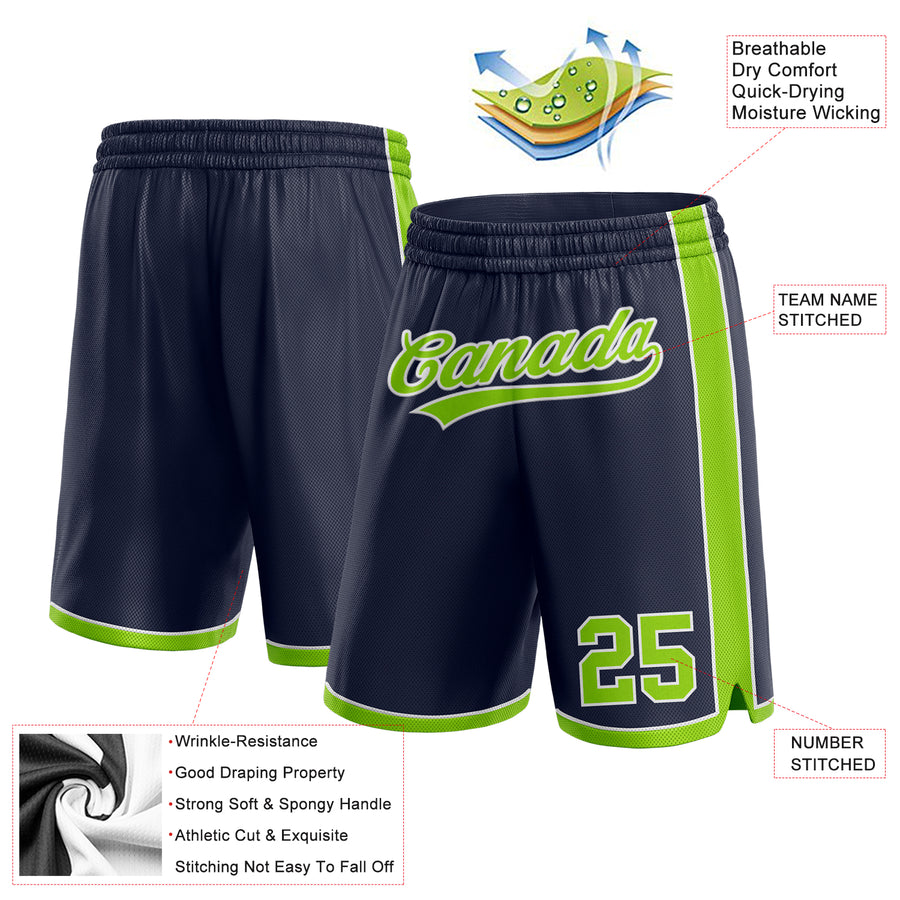 Custom Navy Neon Green-White Authentic Basketball Shorts