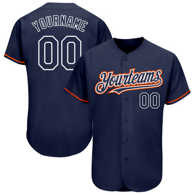 Custom Navy Orange-White Authentic Baseball Jersey