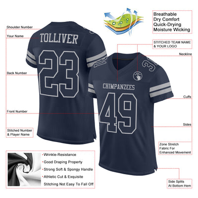 Custom Navy Gray Mesh Authentic Football Jersey