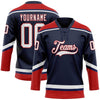 Custom Navy White-Red Hockey Lace Neck Jersey