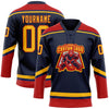 Custom Navy Gold-Red Hockey Lace Neck Jersey