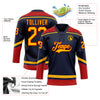 Custom Navy Gold-Red Hockey Lace Neck Jersey