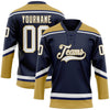 Custom Navy White-Old Gold Hockey Lace Neck Jersey