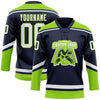 Custom Navy White-Neon Green Hockey Lace Neck Jersey