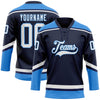 Custom Navy White-Powder Blue Hockey Lace Neck Jersey