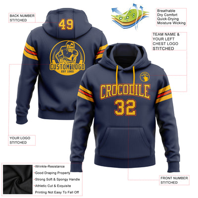 Custom Stitched Navy Gold-Orange Football Pullover Sweatshirt Hoodie