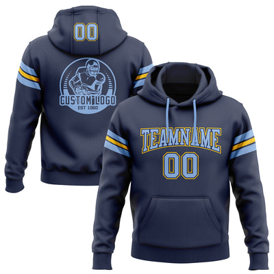 Custom Stitched Navy Light Blue-Yellow Football Pullover Sweatshirt Hoodie