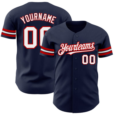 Custom Navy White-Red Authentic Baseball Jersey