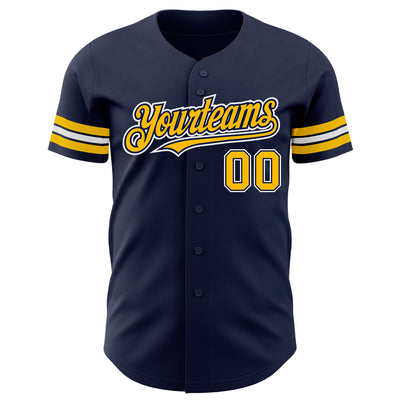 Custom Navy Gold-White Authentic Baseball Jersey