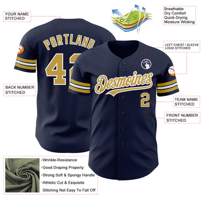 Custom Navy Old Gold-White Authentic Baseball Jersey