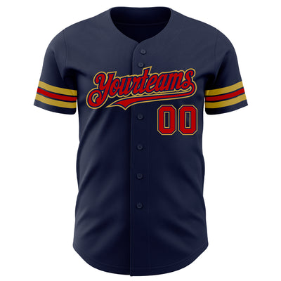 Custom Navy Red-Old Gold Authentic Baseball Jersey