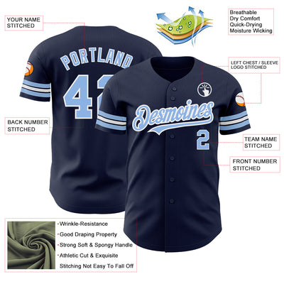 Custom Navy Light Blue-White Authentic Baseball Jersey