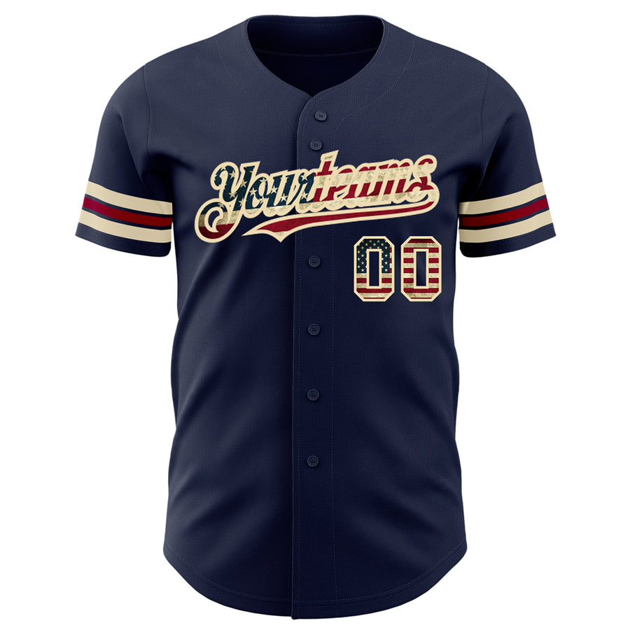 Custom Navy Vintage USA Flag City Cream-Crimson Authentic Baseball Jersey