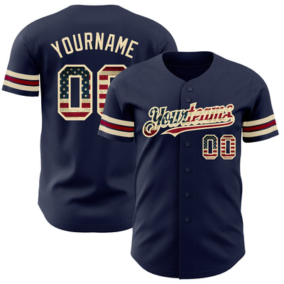 Custom Navy Vintage USA Flag City Cream-Crimson Authentic Baseball Jersey