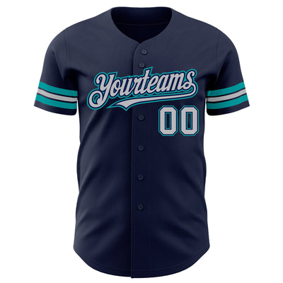 Custom Navy Gray-Teal Authentic Baseball Jersey