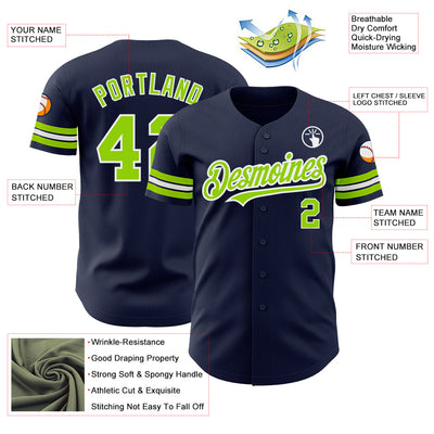 Custom Navy Neon Green-White Authentic Baseball Jersey