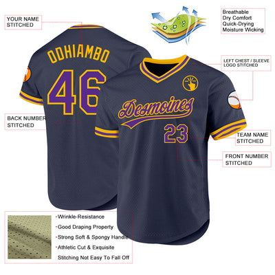 Custom Navy Purple-Gold Authentic Throwback Baseball Jersey