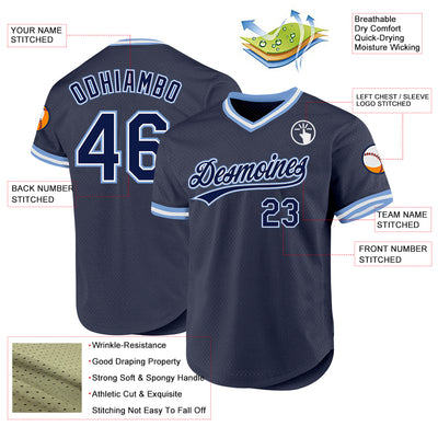 Custom Navy Light Blue-White Authentic Throwback Baseball Jersey