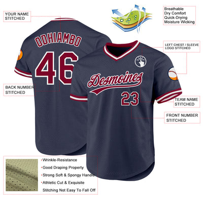 Custom Navy Maroon-White Authentic Throwback Baseball Jersey