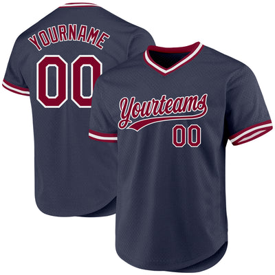 Custom Navy Maroon-White Authentic Throwback Baseball Jersey