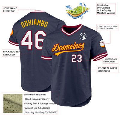 Custom Navy Maroon-Gold Authentic Throwback Baseball Jersey