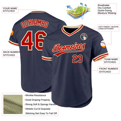 Custom Navy Red-Cream Authentic Throwback Baseball Jersey