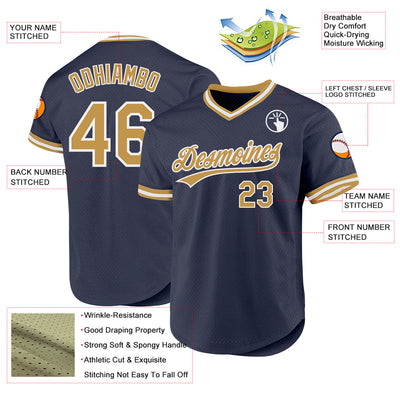 Custom Navy Old Gold-White Authentic Throwback Baseball Jersey