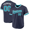 Custom Navy Teal-White Authentic Throwback Baseball Jersey