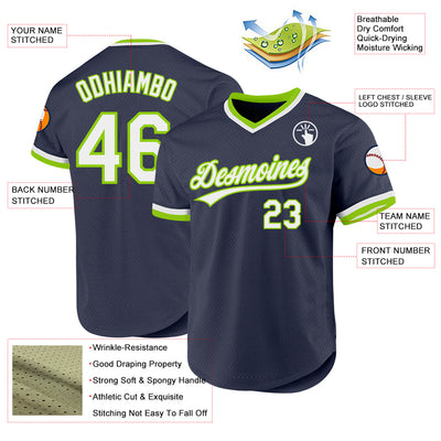 Custom Navy White-Neon Green Authentic Throwback Baseball Jersey