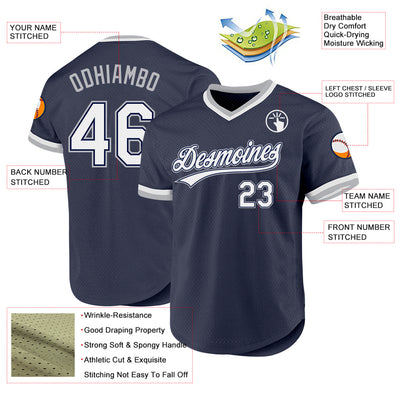 Custom Navy White-Gray Authentic Throwback Baseball Jersey