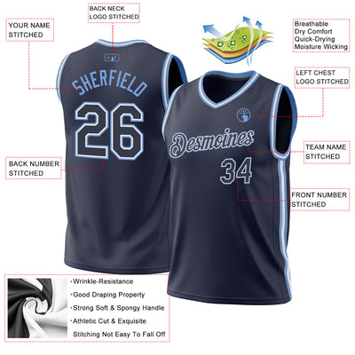 Custom Navy White-Light Blue Authentic Throwback Basketball Jersey