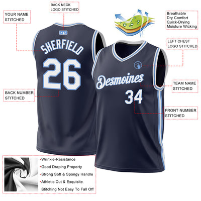 Custom Navy White-Light Blue Authentic Throwback Basketball Jersey