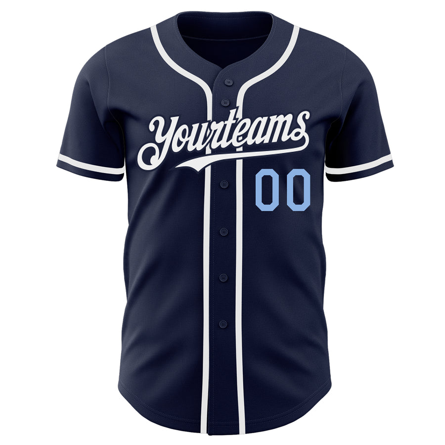 Custom Navy Light Blue-White Authentic Baseball Jersey